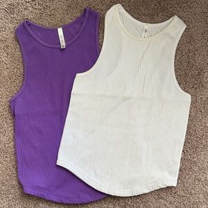 Women's Purple and White Ribbed Tank Tops